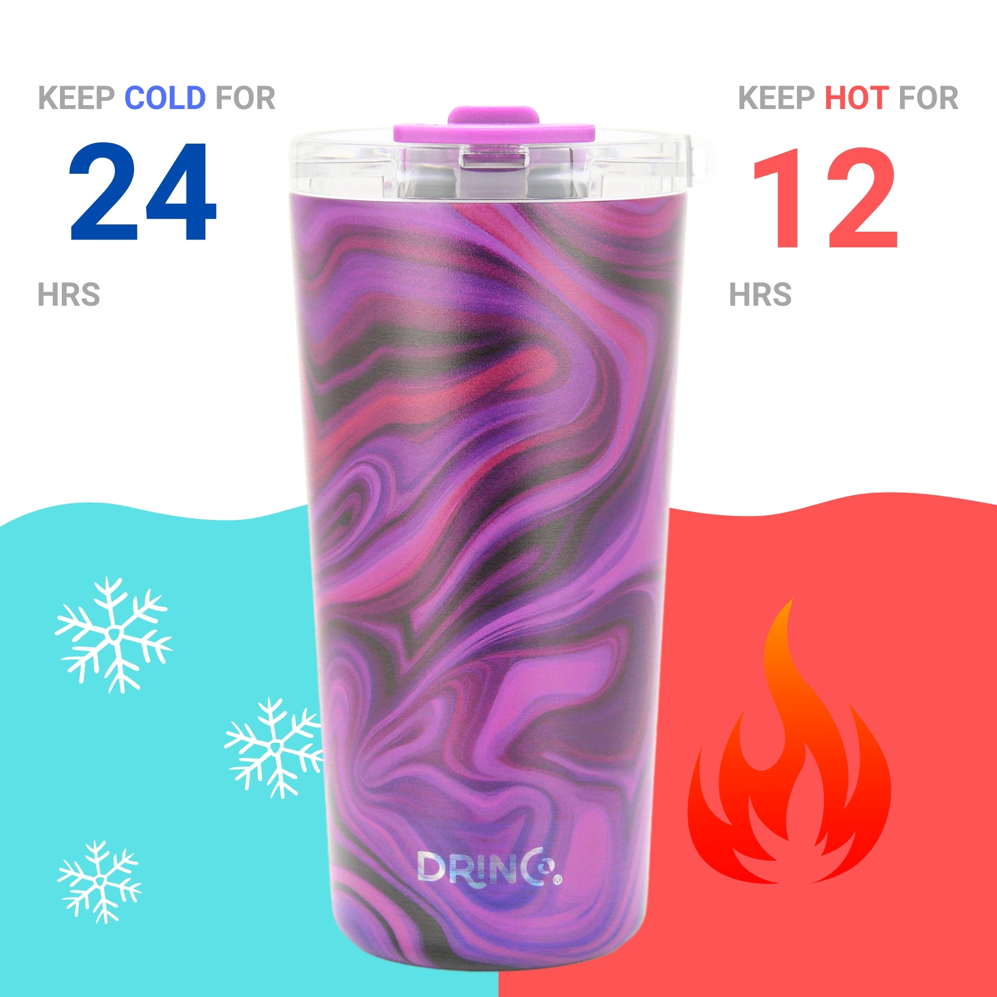 DRINCO® Seattle 20oz Insulated Tumbler Leakproof w/straw-Purple Swirl by Orchid Lavender Tumblers