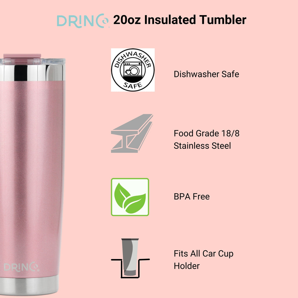 DRINCO® 20oz Insulated Tumbler Spill Proof Lid 2 Straws-Rose Gold-Xmas by Orchid Lavender Tumblers