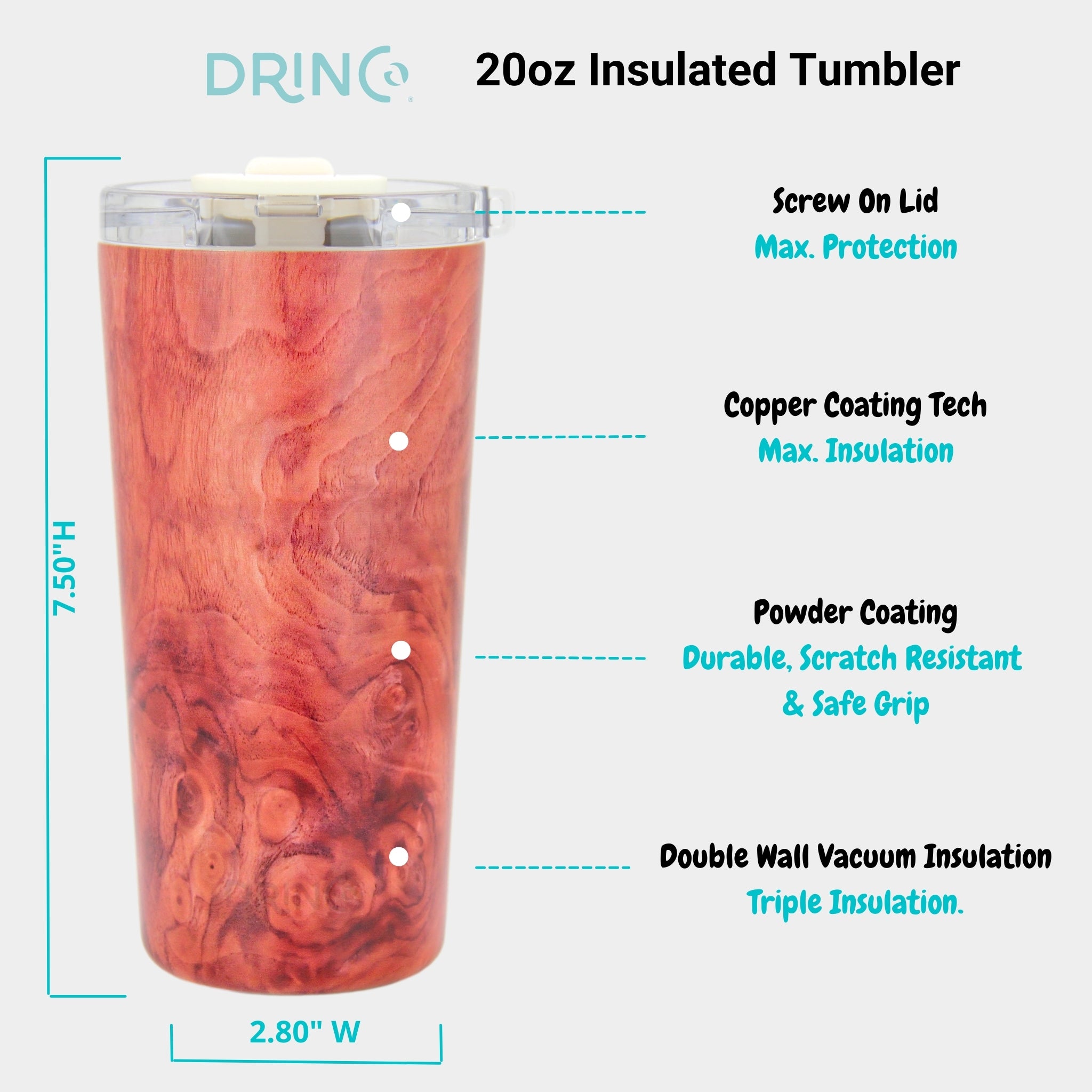 DRINCO® Seattle 20oz Insulated Tumbler Leakproof w/straw-Walnut by Orchid Lavender Tumblers