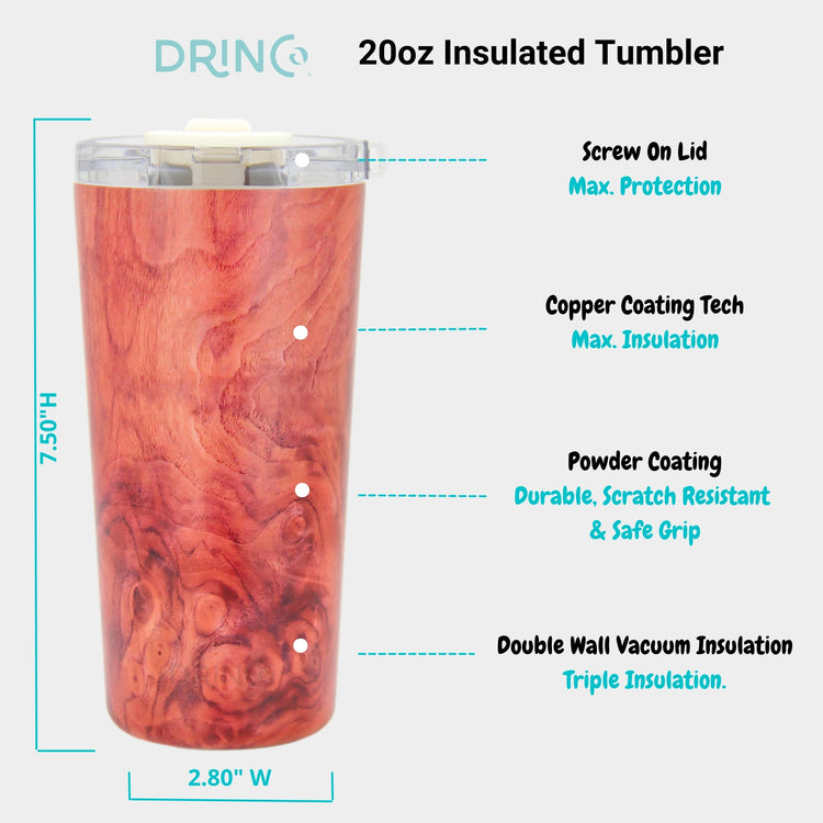 DRINCO® Seattle 20oz Insulated Tumbler Leakproof w/straw-Walnut by Orchid Lavender Tumblers