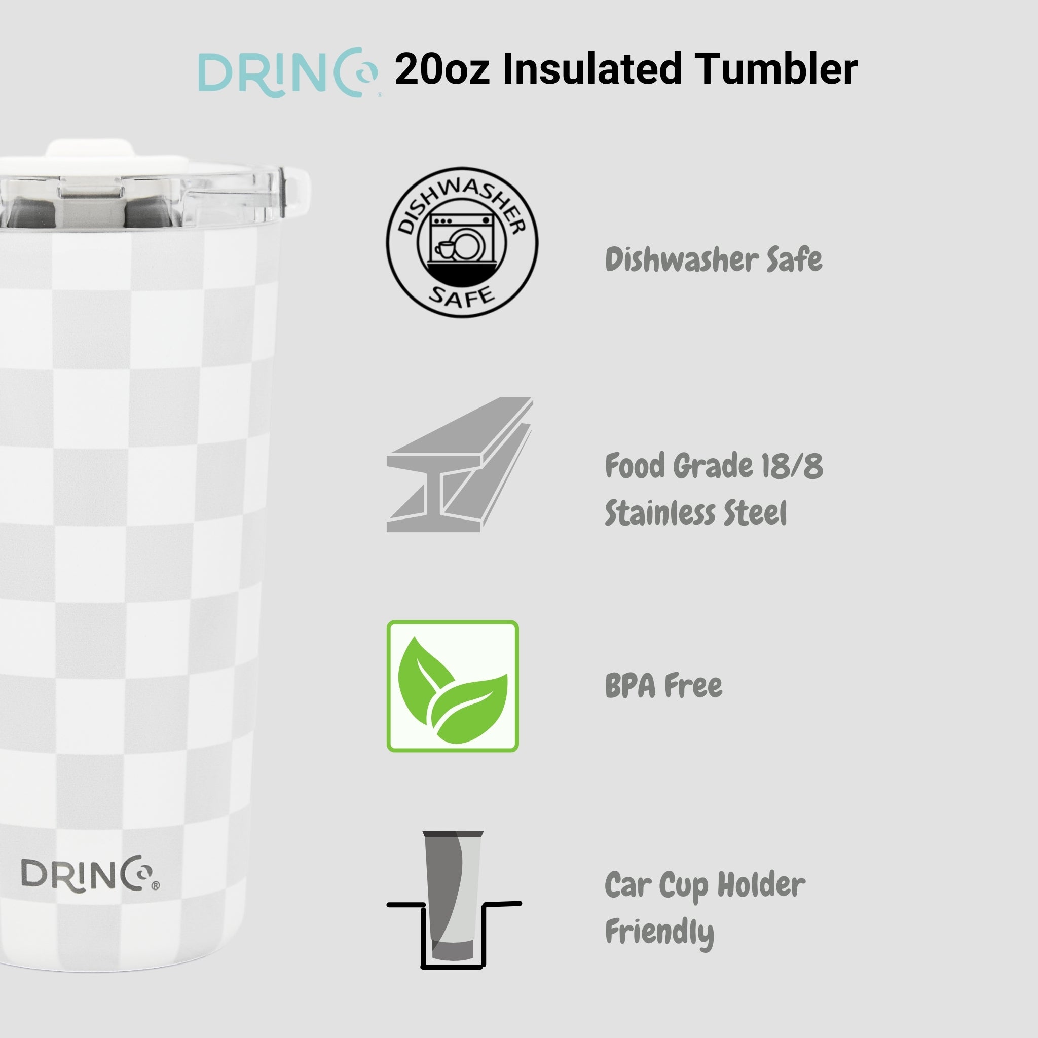 DRINCO® Seattle 20oz Insulated Tumbler Leakproof w/straw-Checker by Orchid Lavender Tumblers
