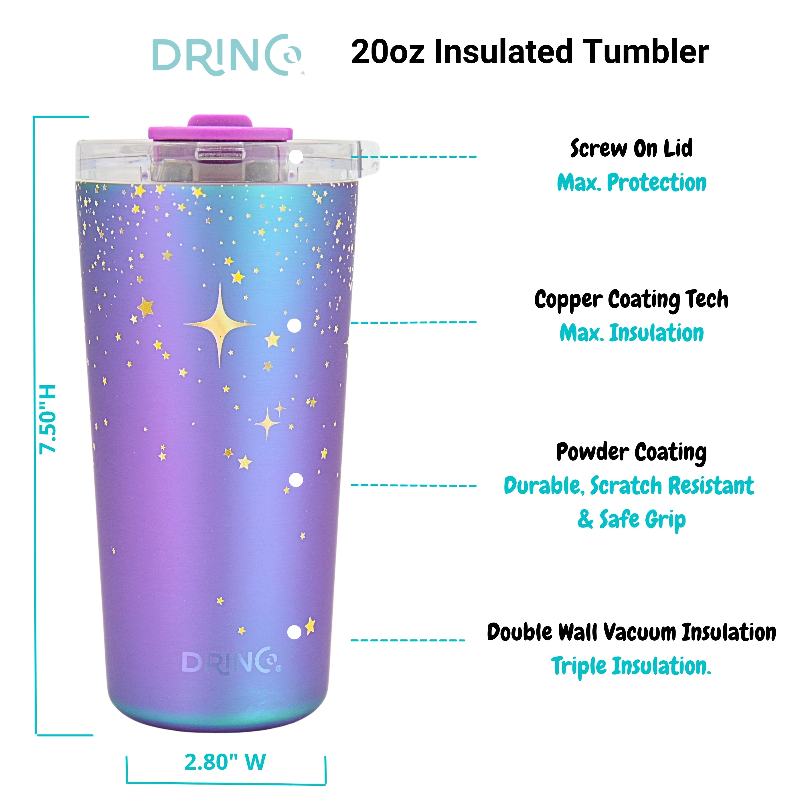 DRINCO® Seattle 20oz Insulated Tumbler Leakproof w/straw-North Star by Orchid Lavender Tumblers