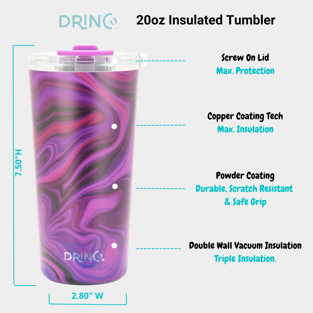 DRINCO® Seattle 20oz Insulated Tumbler Leakproof w/straw-Purple Swirl by Orchid Lavender Tumblers