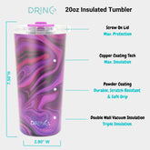 DRINCO® Seattle 20oz Insulated Tumbler Leakproof w/straw-Purple Swirl by Orchid Lavender Tumblers