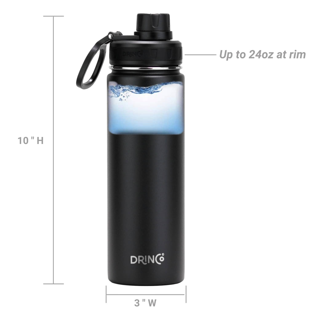 DRINCO® 22oz Stainless Steel Sport Water Bottle - Black by Orchid Lavender Water Bottles