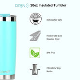 DRINCO® 20oz Insulated Tumbler w/Spill Proof Lid, 2 Straws(Teal) by Orchid Lavender Tumblers