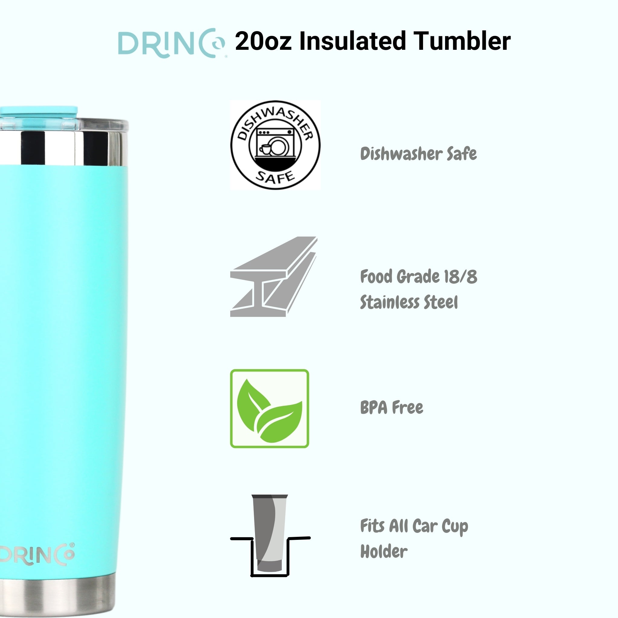 DRINCO® 20oz Insulated Tumbler w/Spill Proof Lid, 2 Straws(Teal) by Orchid Lavender Tumblers