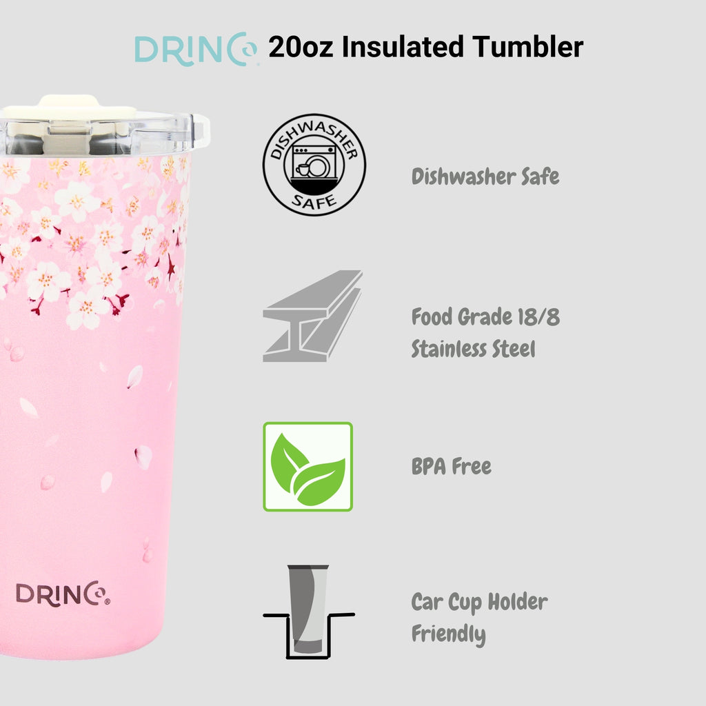 DRINCO® Seattle 20oz Insulated Tumbler Spill Proof Lid w/straw-Sakura by Orchid Lavender Tumblers
