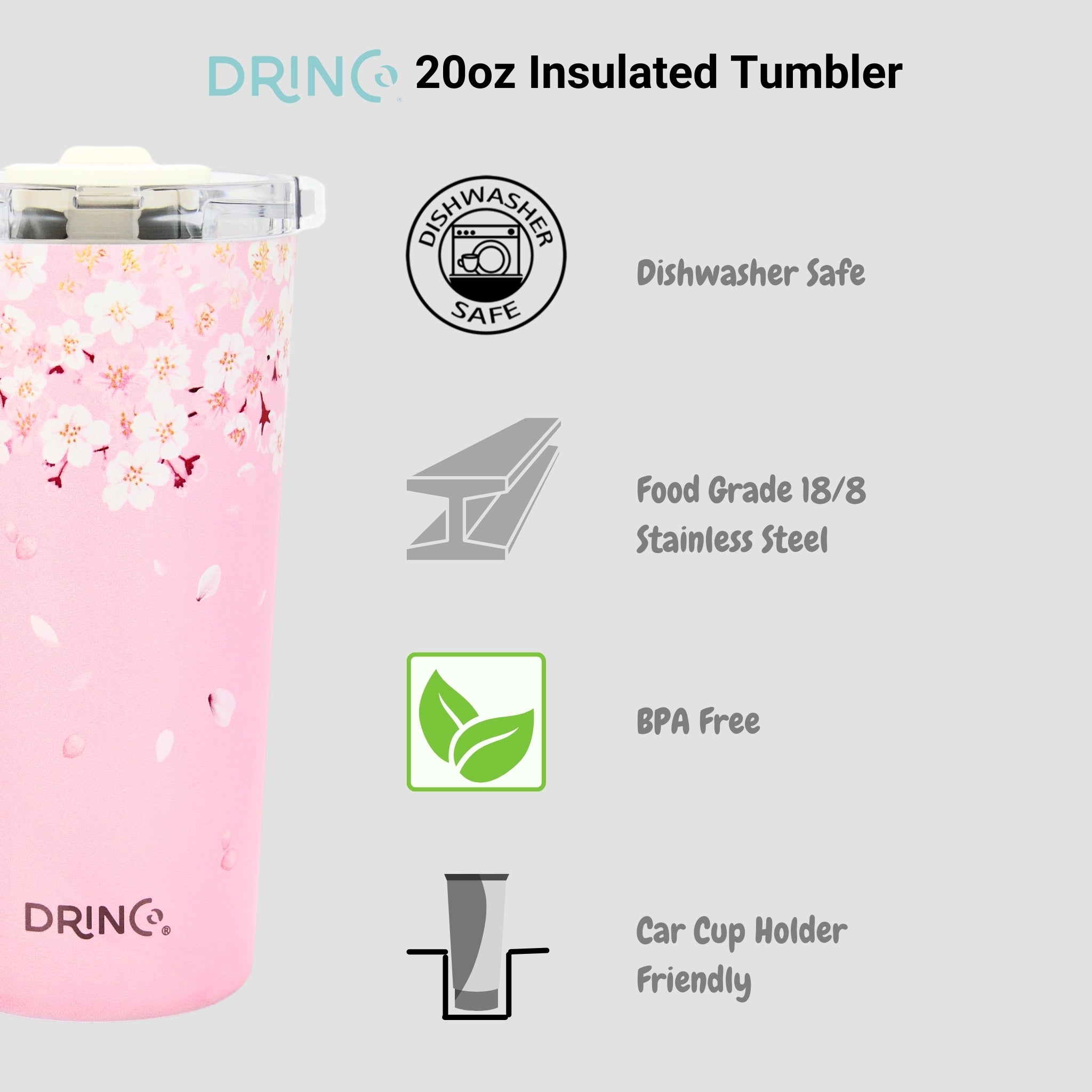 DRINCO® Seattle 20oz Insulated Tumbler Spill Proof Lid w/straw-Sakura by Orchid Lavender Tumblers