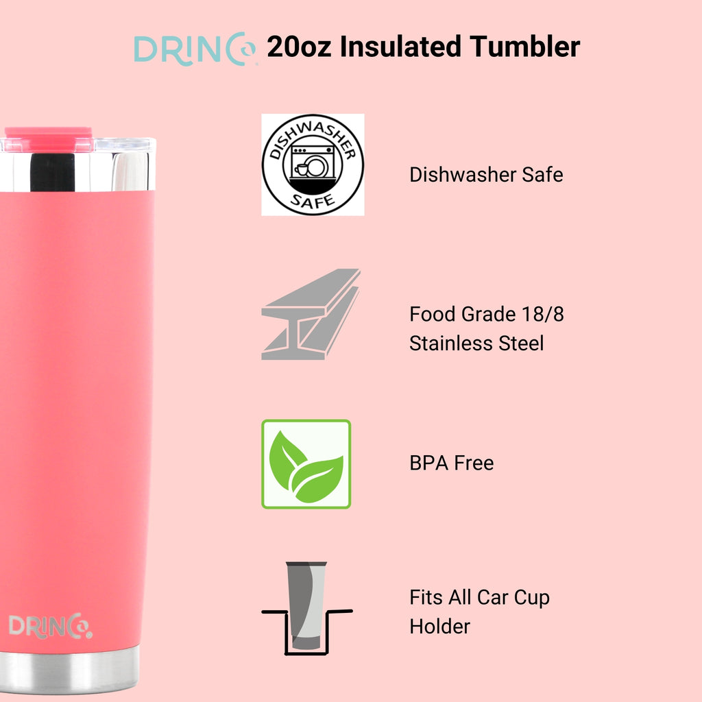 DRINCO® 20oz Insulated Tumbler w/Spill Proof Lid (Coral Paradise) by Orchid Lavender Tumblers