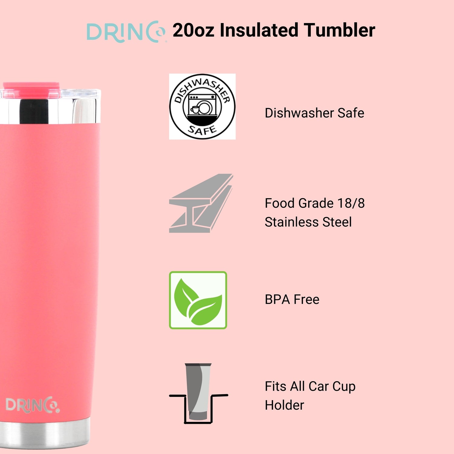 DRINCO® 20oz Insulated Tumbler w/Spill Proof Lid (Coral Paradise) by Orchid Lavender Tumblers