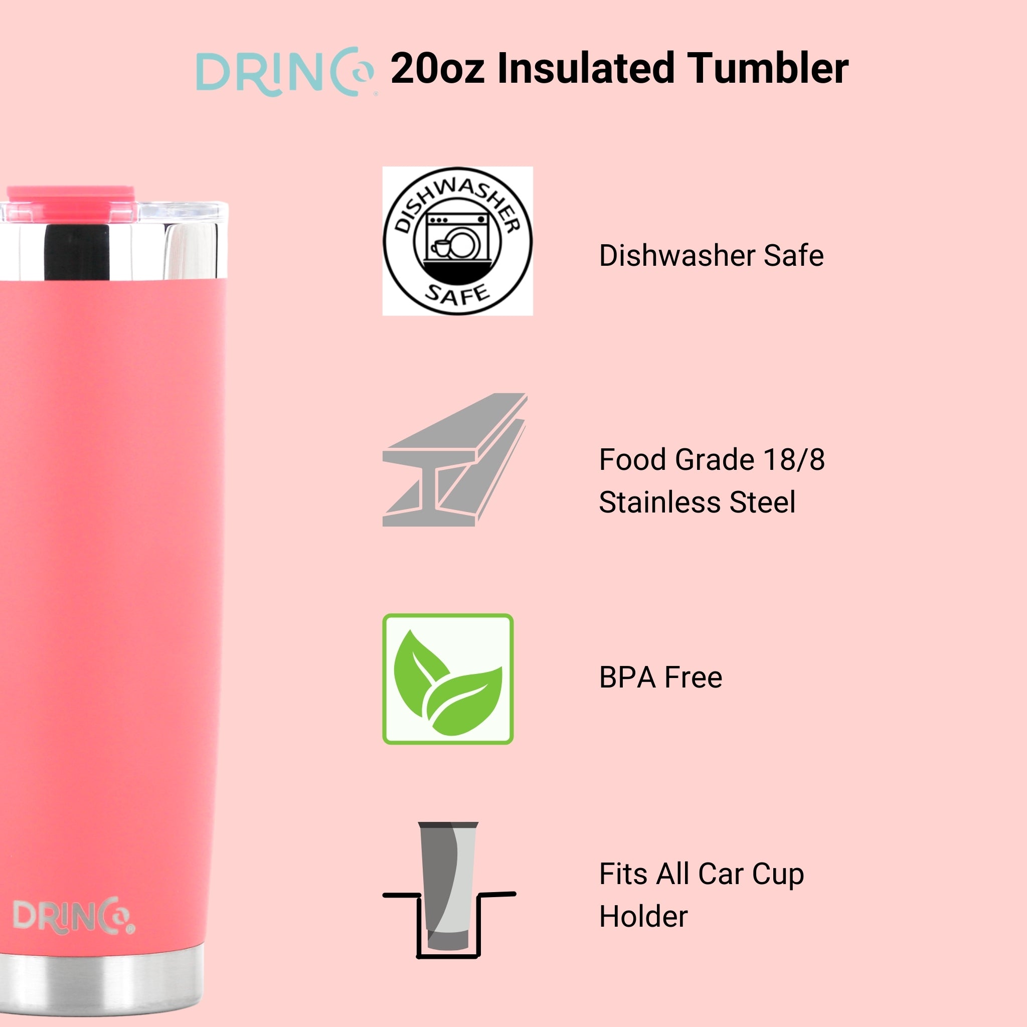 DRINCO® 20oz Insulated Tumbler w/Spill Proof Lid (Coral Paradise) by Orchid Lavender Tumblers