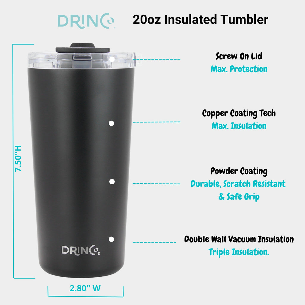 DRINCO® Seattle 20oz Insulated Tumbler Spill Proof Lid w/straw-Black by Orchid Lavender Tumblers