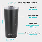 DRINCO® Seattle 20oz Insulated Tumbler Spill Proof Lid w/straw-Black by Orchid Lavender Tumblers