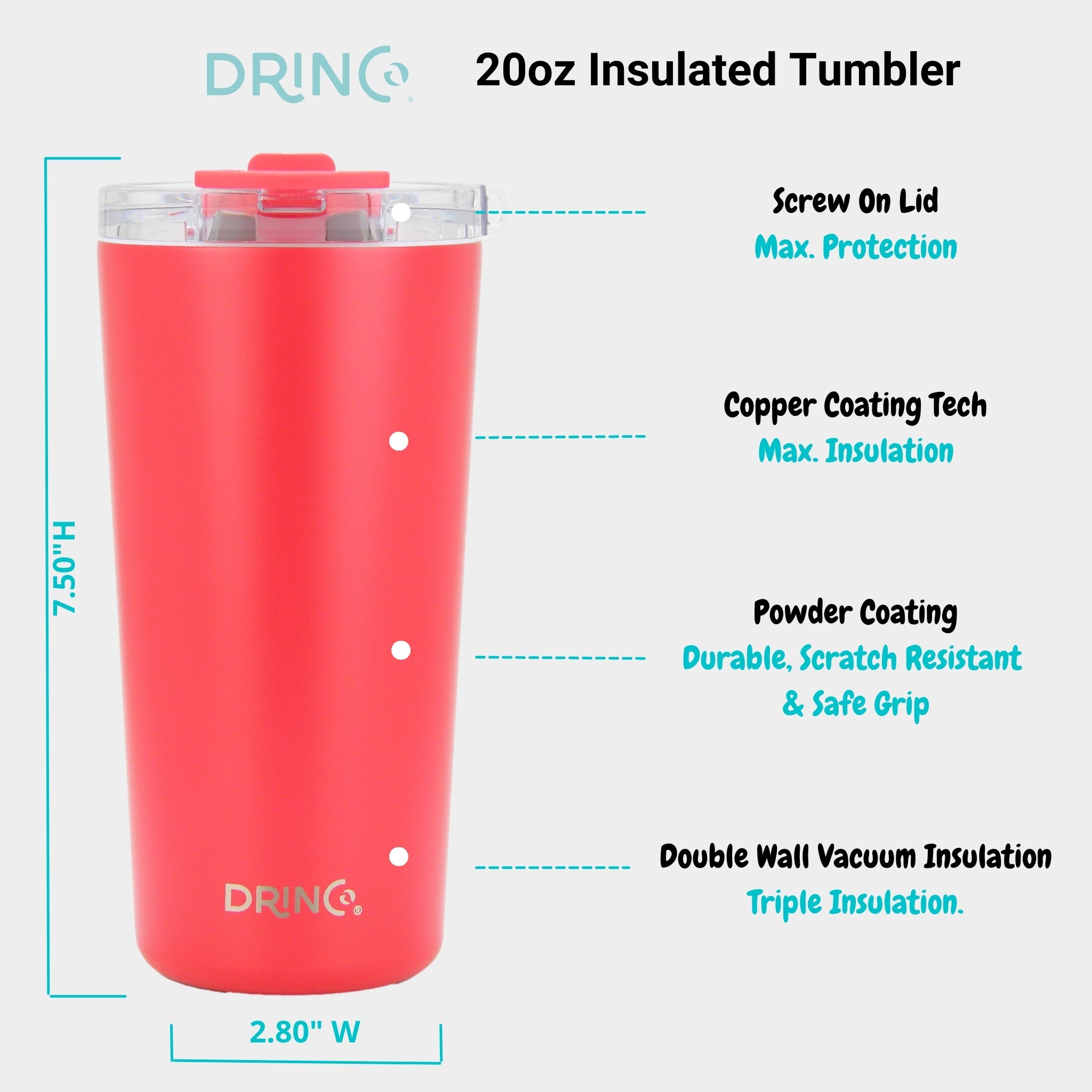 DRINCO® Seattle 20oz Insulated Tumbler Spill Proof Lid w/straw-Red by Orchid Lavender Tumblers
