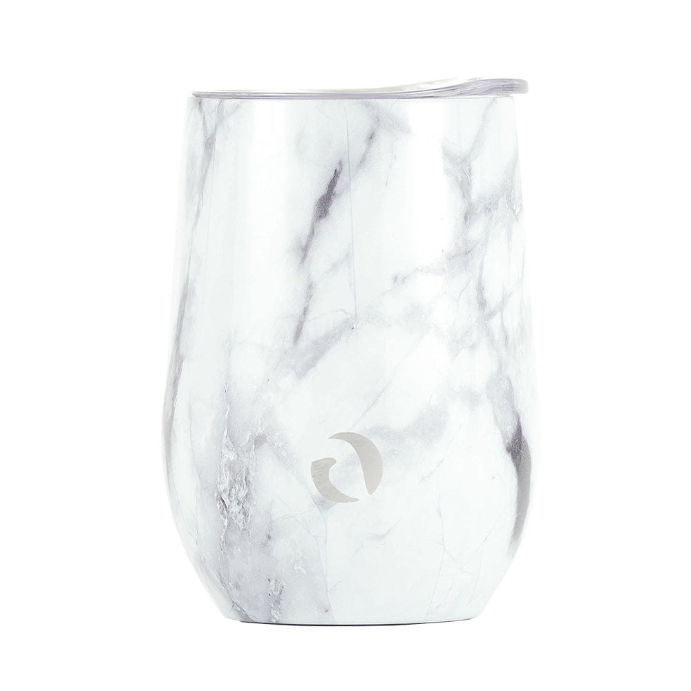 DRINCO® 12oz Insulated Wine Tumbler Glass (Pacifica White Marble) by Orchid Lavender Tumblers