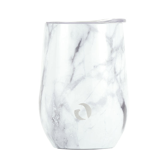 DRINCO® 12oz Insulated Wine Tumbler Glass (Pacifica White Marble) by Orchid Lavender Tumblers