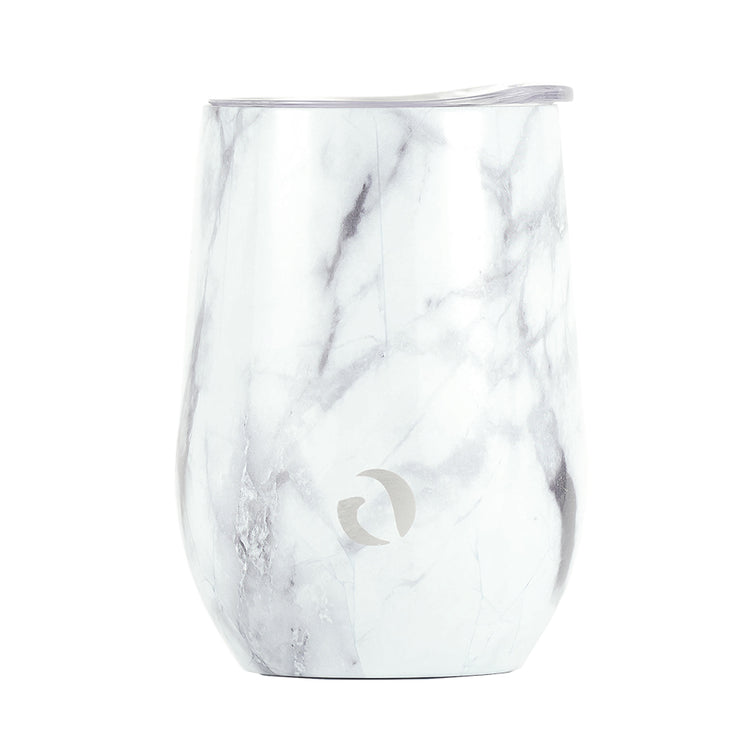 DRINCO® 12oz Insulated Wine Tumbler Glass (Pacifica White Marble) by Orchid Lavender Tumblers
