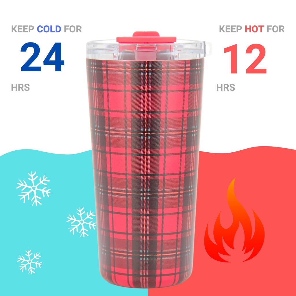 DRINCO® Seattle 20oz Insulated Tumbler Leakproof w/straw-Tartan Plaid by Orchid Lavender Tumblers