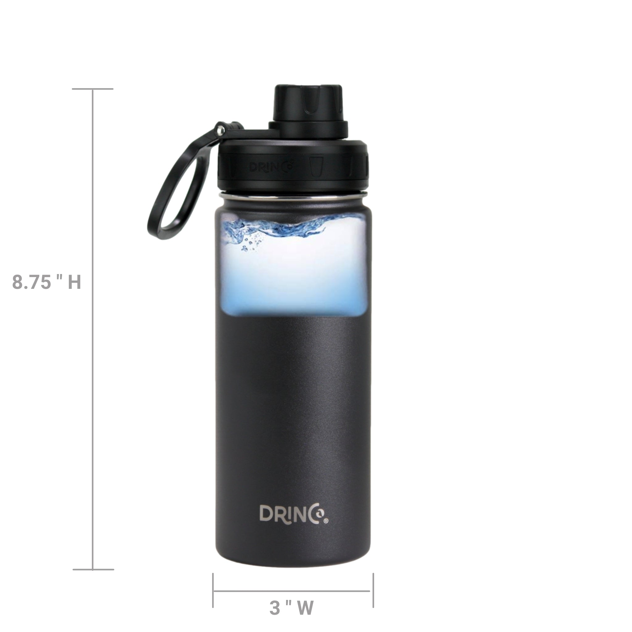 DRINCO® 18oz Stainless Steel Sport Water Bottle - Black by Orchid Lavender Water Bottles