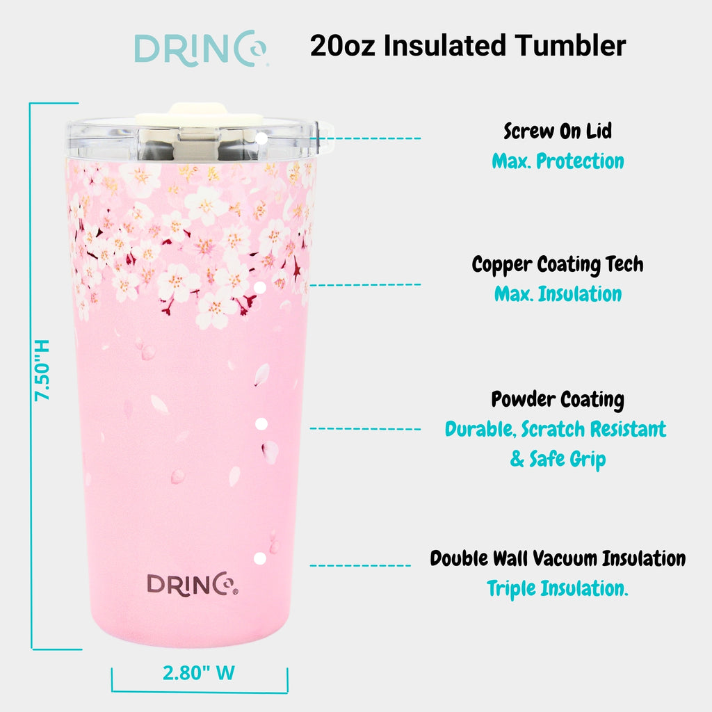 DRINCO® Seattle 20oz Insulated Tumbler Spill Proof Lid w/straw-Sakura by Orchid Lavender Tumblers
