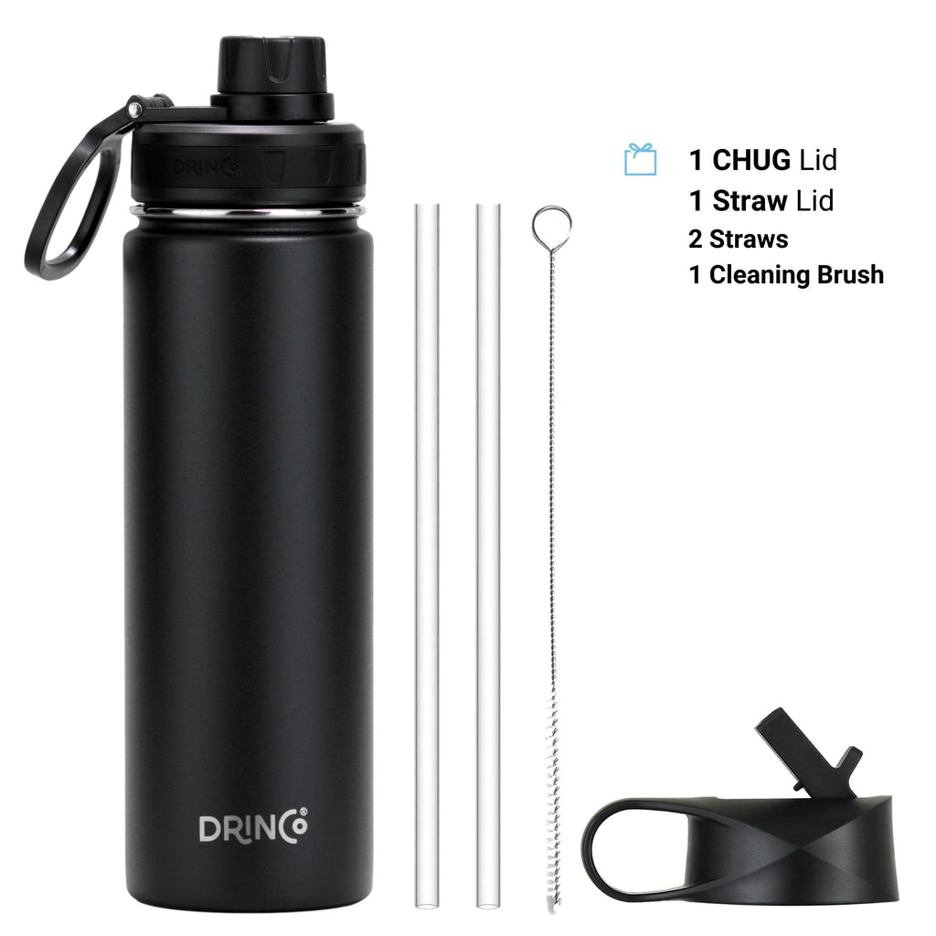 DRINCO® 22oz Stainless Steel Sport Water Bottle - Black by Orchid Lavender Water Bottles