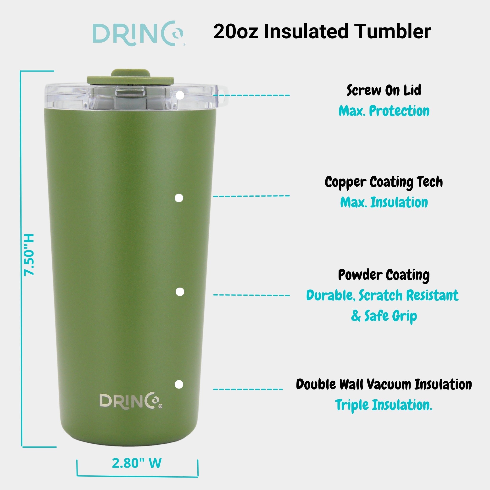 DRINCO® Seattle 20oz Insulated Tumbler Spill Proof Lid w/straw-Forest by Orchid Lavender Tumblers