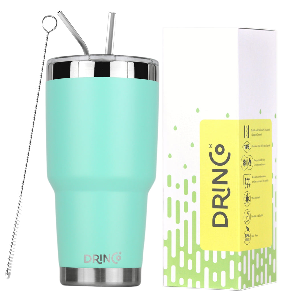 DRINCO® 30oz Insulated Tumbler Spill Proof Lid w/2 Straws (Teal) by Orchid Lavender Tumblers