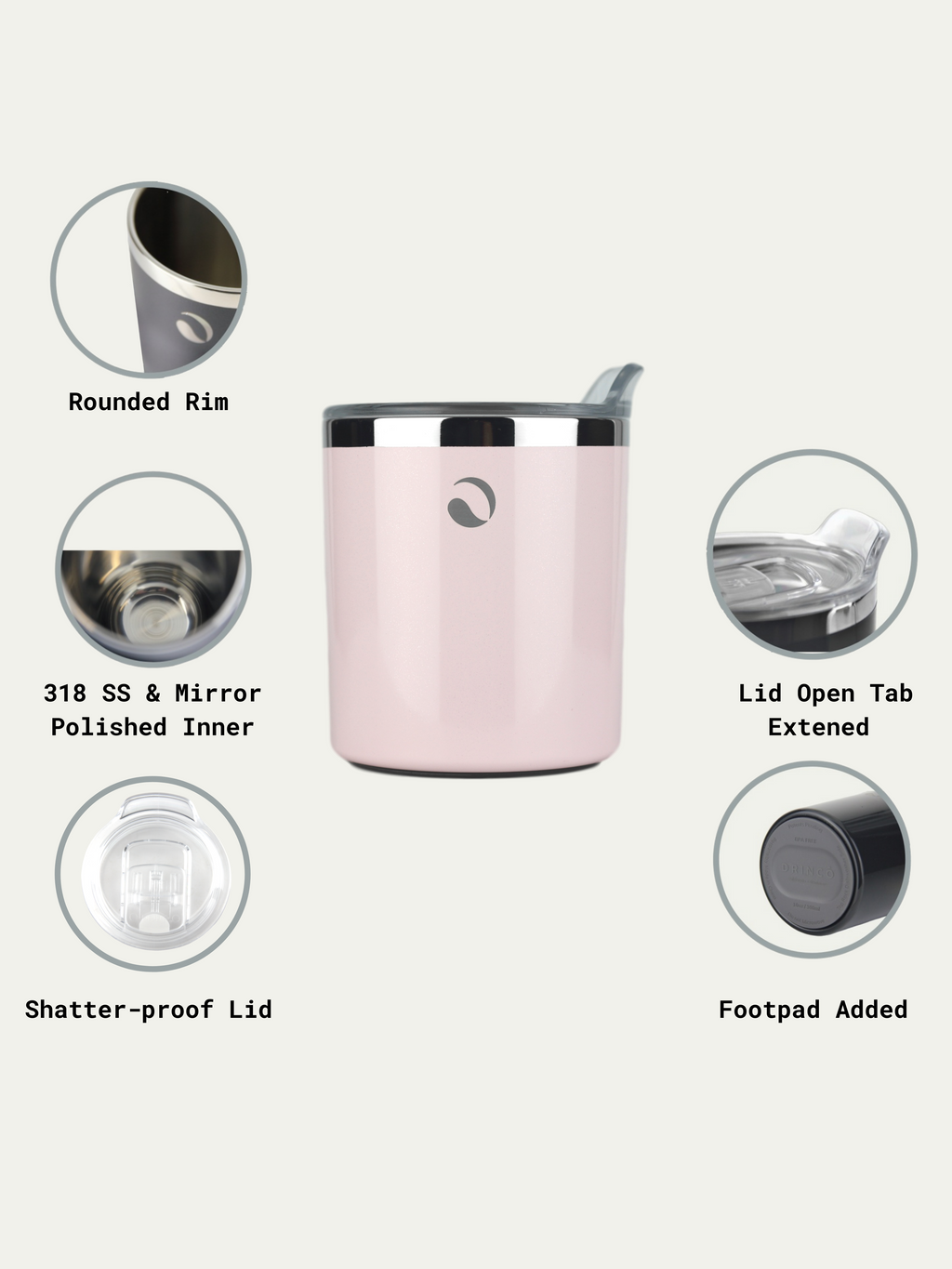 DRINCO- 10oz Vacuum Insulated Tumbler Whiskey Glass GULT (Pale Pink) by Orchid Lavender Tumblers