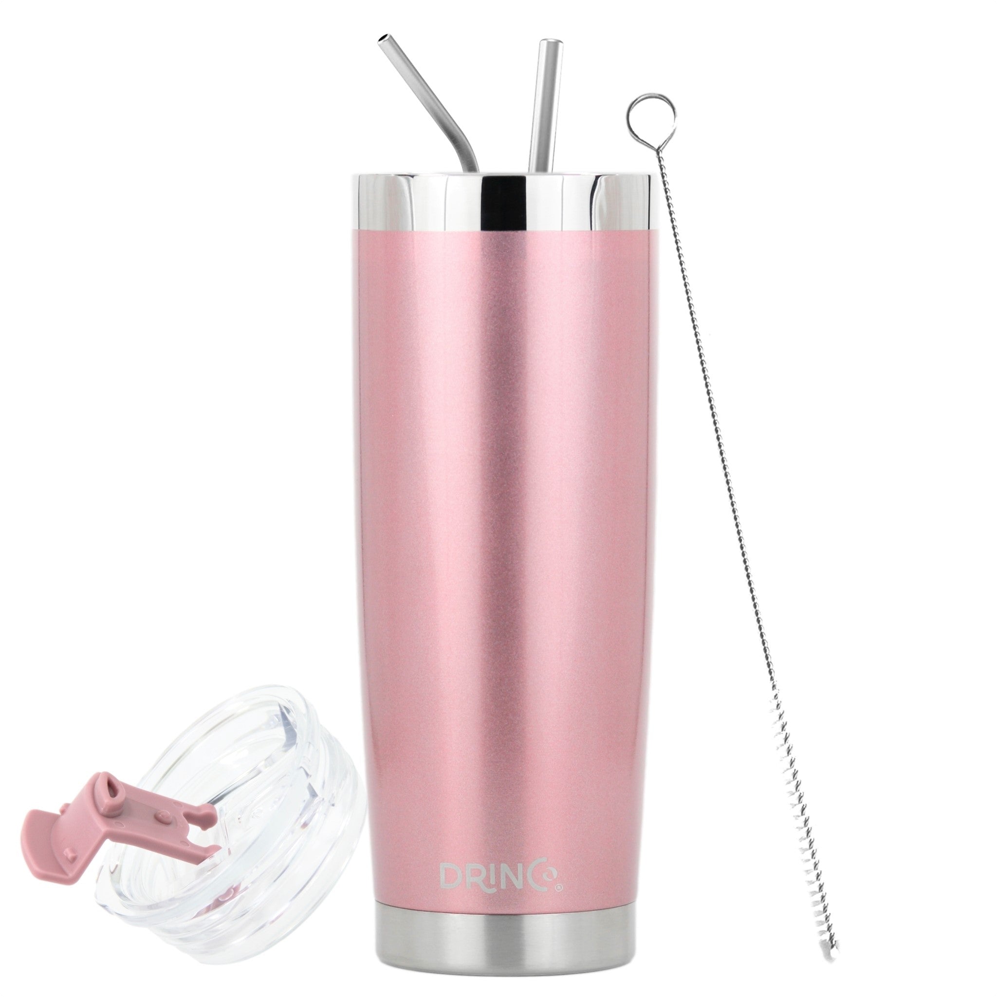DRINCO® 20oz Insulated Tumbler Spill Proof Lid 2 Straws (Rose Gold) by Orchid Lavender Tumblers