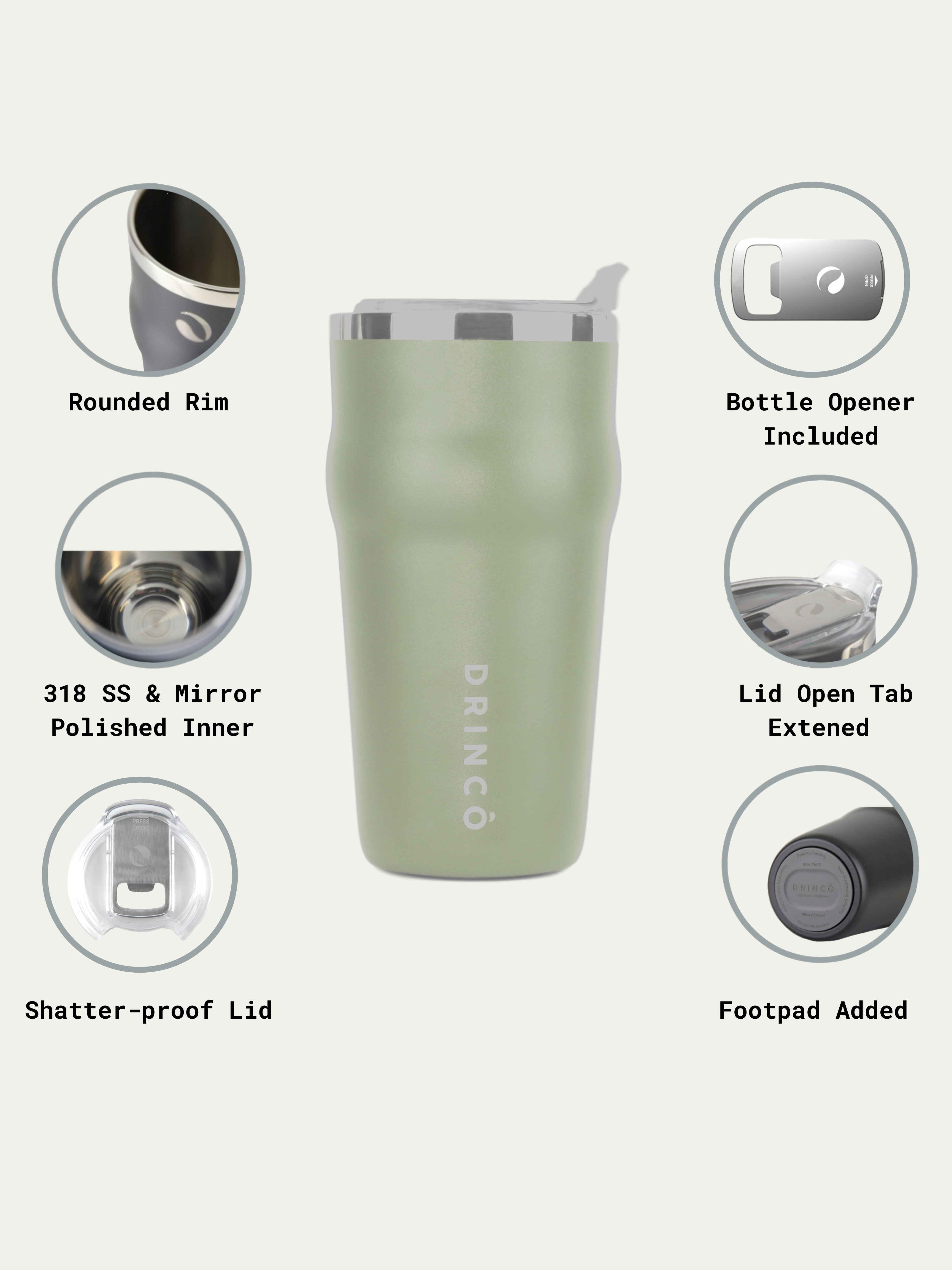DRINCO 20oz Insulated Tumbler Beer Mug-Bottle Opener THOR-(Forest) by Orchid Lavender Tumblers
