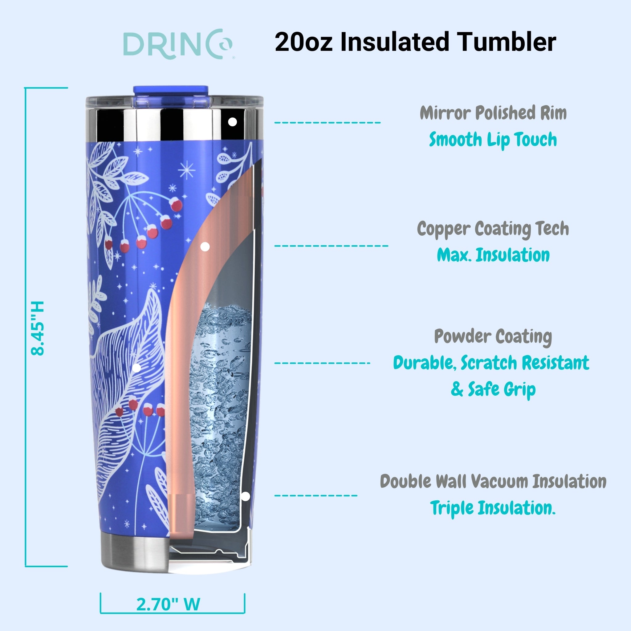 DRINCO® 20oz Insulated Tumbler Spill Proof Lid 2 Straws(Nampa) by Orchid Lavender Tumblers