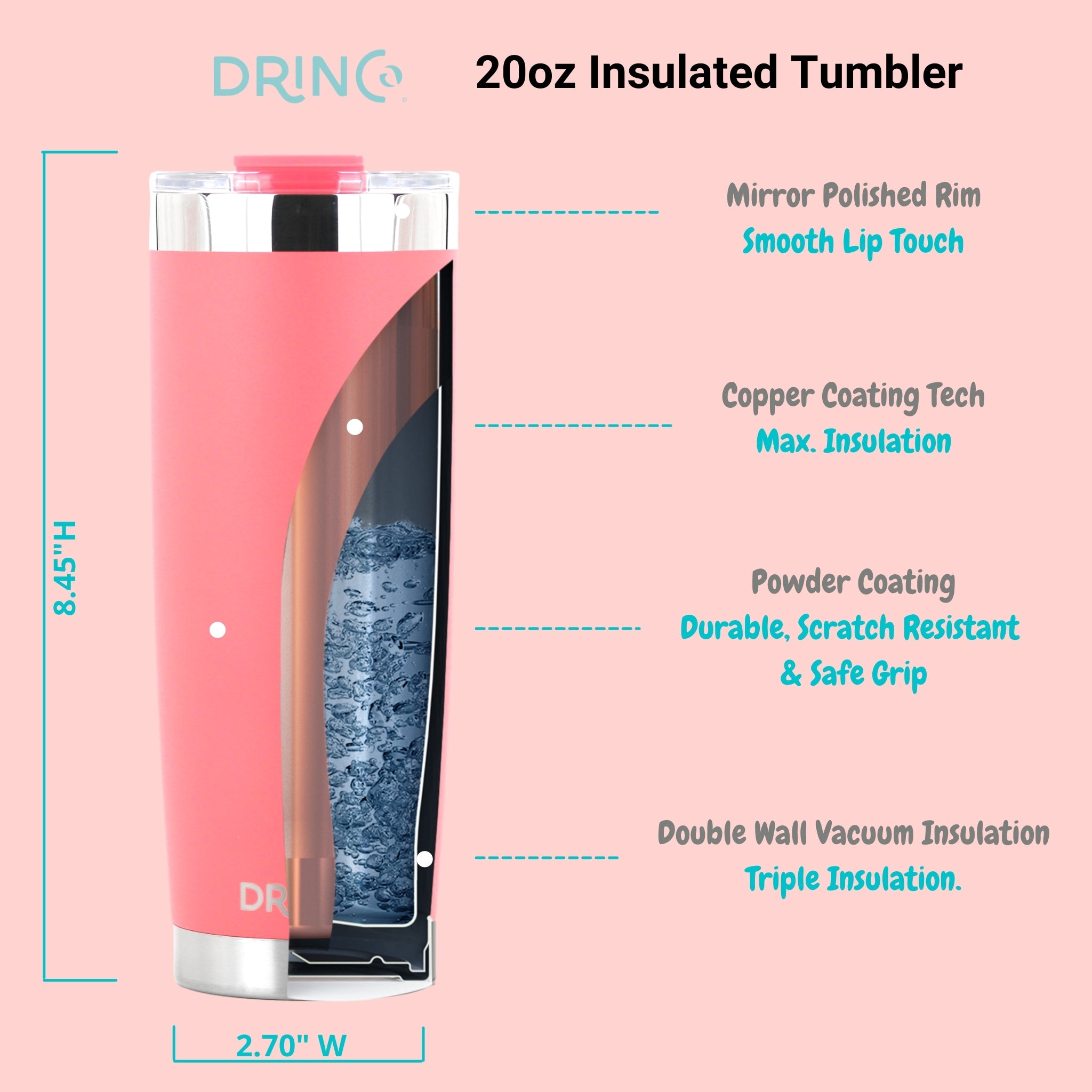 DRINCO® 20oz Insulated Tumbler w/Spill Proof Lid (Coral Paradise) by Orchid Lavender Tumblers