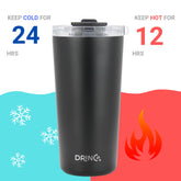 DRINCO® Seattle 20oz Insulated Tumbler Spill Proof Lid w/straw-Black by Orchid Lavender Tumblers