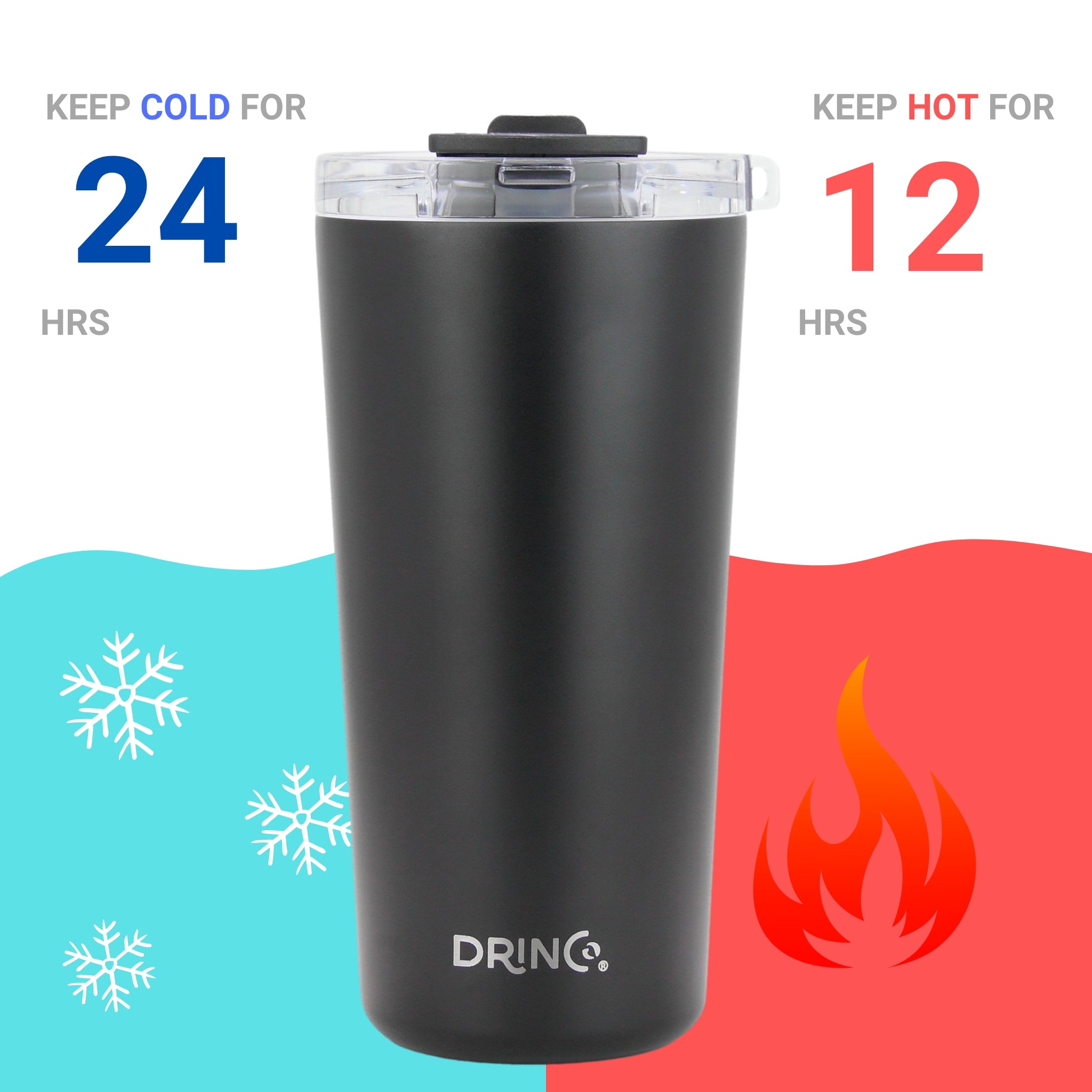 DRINCO® Seattle 20oz Insulated Tumbler Spill Proof Lid w/straw-Black by Orchid Lavender Tumblers
