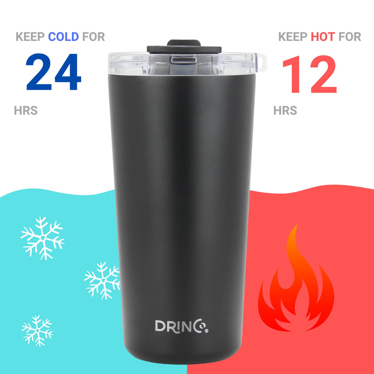 DRINCO® Seattle 20oz Insulated Tumbler Spill Proof Lid w/straw-Black by Orchid Lavender Tumblers