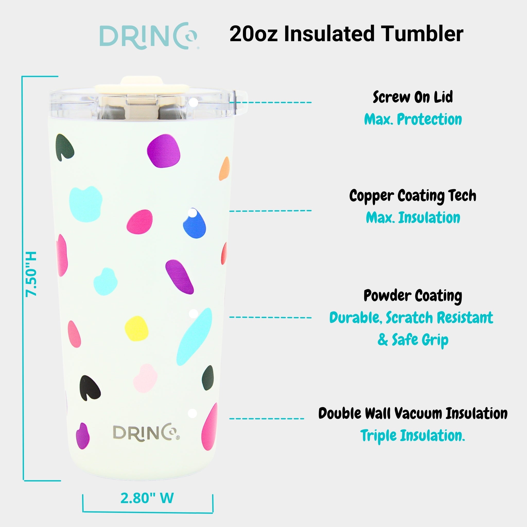DRINCO® Seattle 20oz Insulated Tumbler Leakproof w/straw-Blots by Orchid Lavender Tumblers