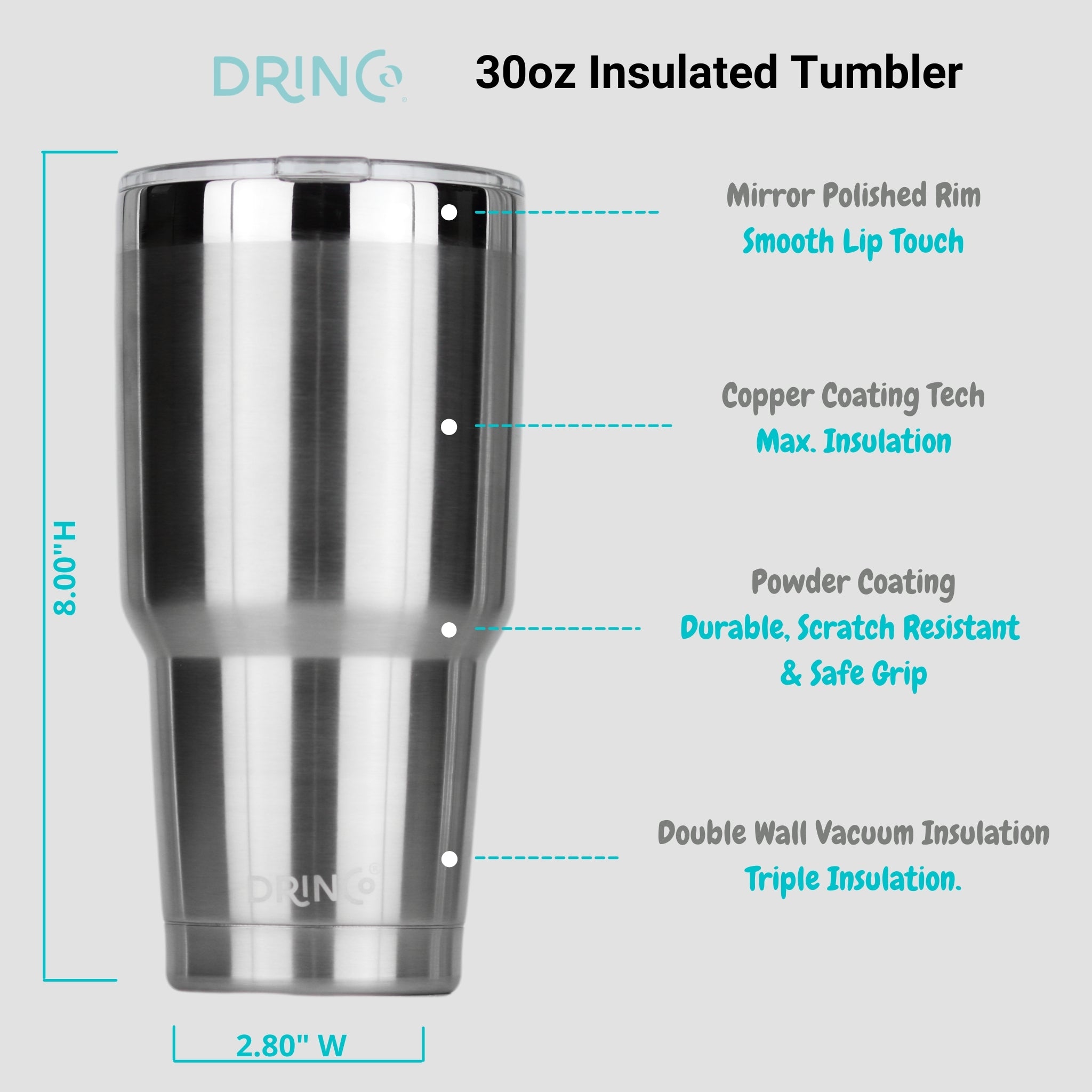 DRINCO® 30oz Insulated Tumbler Spill Proof Lid w/2 Straws (Brushed) by Orchid Lavender Tumblers