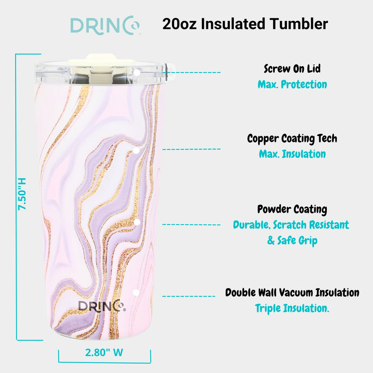 DRINCO® Seattle 20oz Insulated Tumbler Leakproof w/straw-Rosa Gold by Orchid Lavender Tumblers