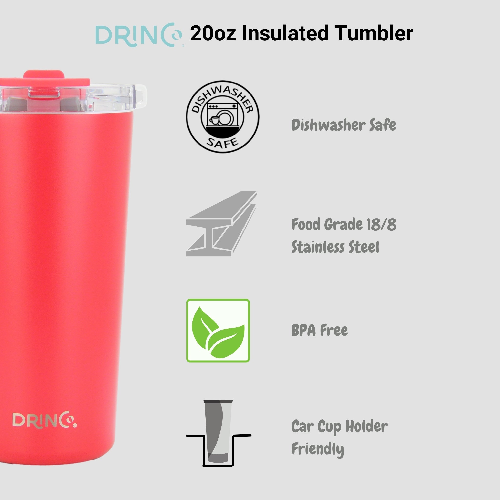 DRINCO® Seattle 20oz Insulated Tumbler Spill Proof Lid w/straw-Red by Orchid Lavender Tumblers