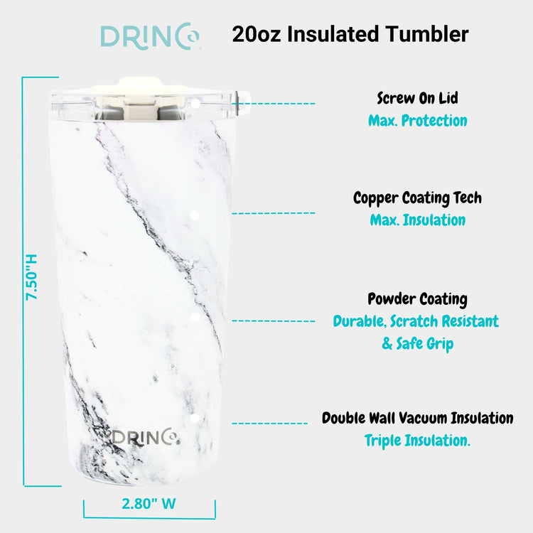 DRINCO® Seattle 20oz Insulated Tumbler Leakproof-Calacatta Marble by Orchid Lavender Tumblers