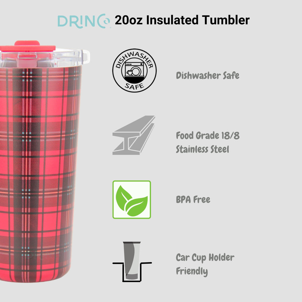 DRINCO® Seattle 20oz Insulated Tumbler Leakproof w/straw-Tartan Plaid by Orchid Lavender Tumblers