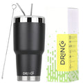 DRINCO® 30oz Insulated Tumbler Spill Proof Lid w/2 Straws (Black) by Orchid Lavender Tumblers