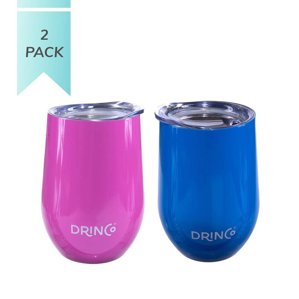 DRINCO® 12oz 2PK Insulated Wine Tumbler Glass (OG Pink/Blue) by Orchid Lavender Tumblers