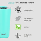 DRINCO® Seattle 20oz Insulated Tumbler Spill Proof Lid w/straw-Teal by Orchid Lavender Tumblers