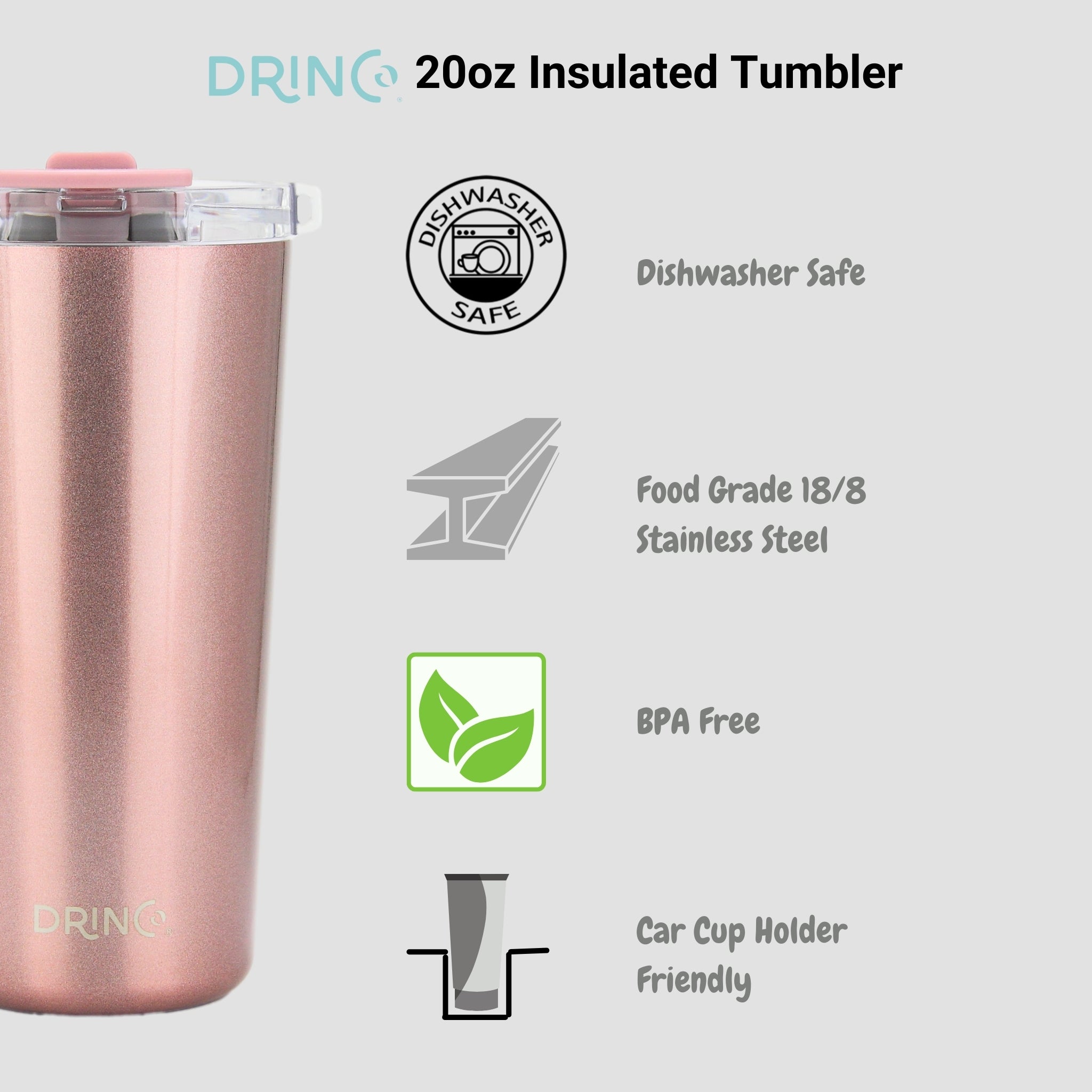 DRINCO® Seattle 20oz Insulated Tumbler Spill Proof Lid w/straw-Gold by Orchid Lavender Tumblers