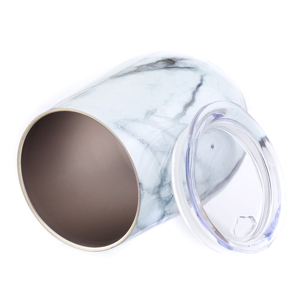 DRINCO® 12oz Insulated Wine Tumbler Glass (Pacifica White Marble) by Orchid Lavender Tumblers