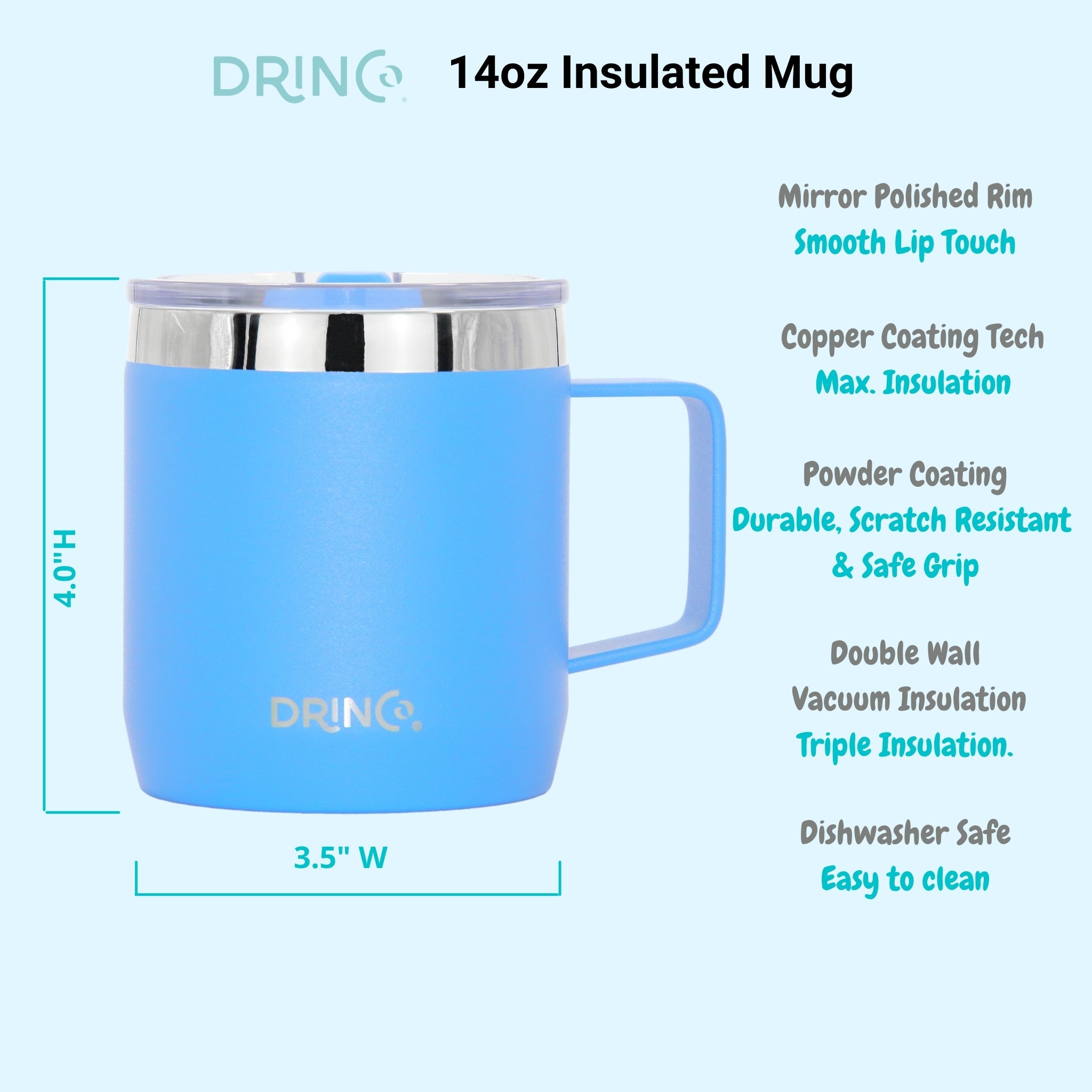DRINCO® 14 oz Coffee Mug Vacuum Insulated Camping Mug Double Wall by Orchid Lavender Travel Mugs