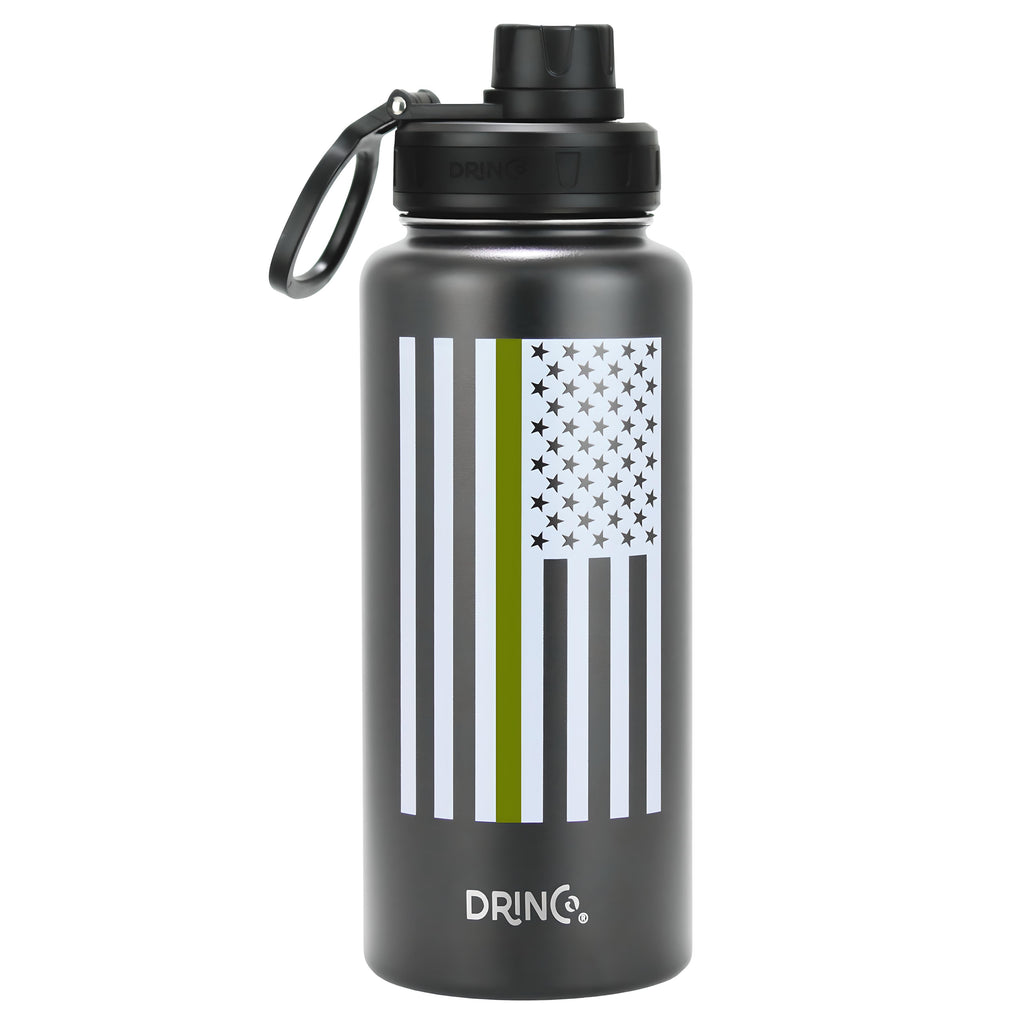 DRINCO® 32oz Stainless Steel Water Bottle-Thin Green-Black by Orchid Lavender Water Bottles