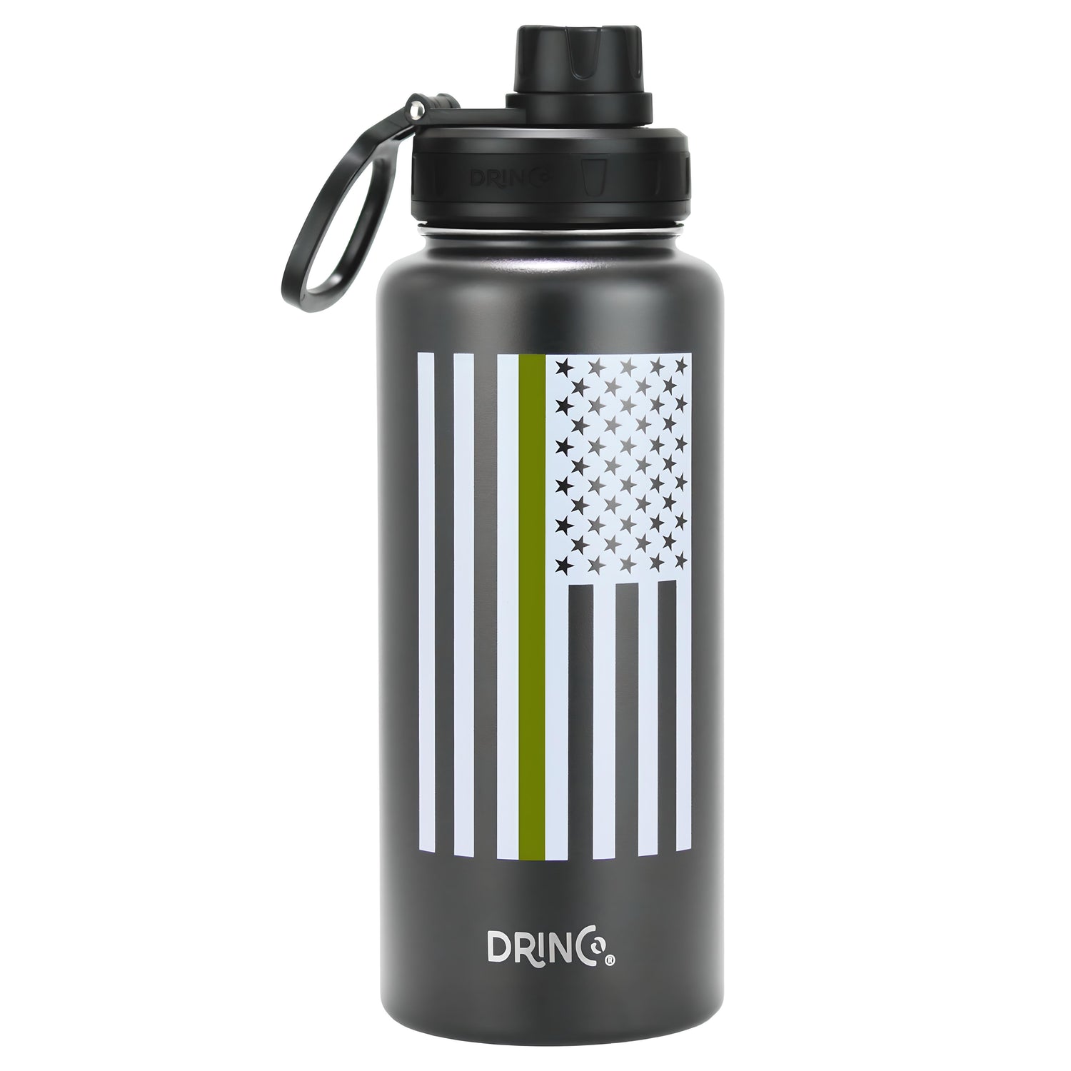 DRINCO® 32oz Stainless Steel Water Bottle-Thin Green-Black by Orchid Lavender Water Bottles